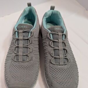 Skechers Women's Gray and Teal Sneakers Easy Slip On